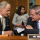 Democratic members of the Senate Finance Committee Tom Carper and Robert Menendez in October of 2018, who took $143,550 and $188,763 respectively from Big Pharma in 2018